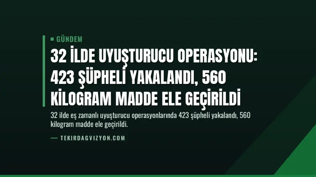 32 İlde Uyuşturucu Operasyonu: 423 Şüpheli Yakalandı, 560 Kilogram Madde Ele Geçirildi