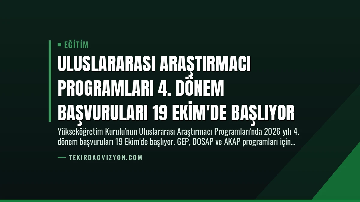 Uluslararası Araştırmacı Programları 4. Dönem Başvuruları 19 Ekim’de Başlıyor